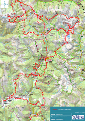 Carte de l'ensemble des itinéraires de randonnée des Tours du Haut-Verdon
