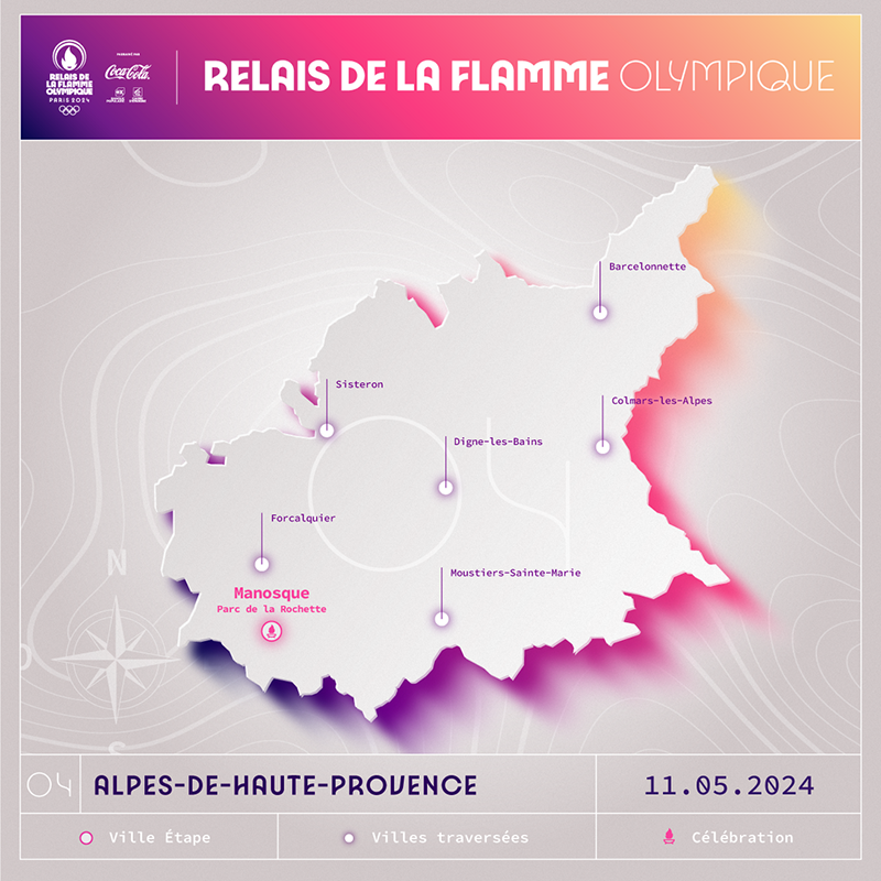 Carte du Relais de la Flamme Olympique dans les Alpes de Haute Provence